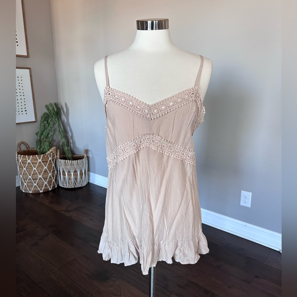 Boutique Crochet Tank Top Camisole Boho Festival Coastal Cowgirl Sand LG
